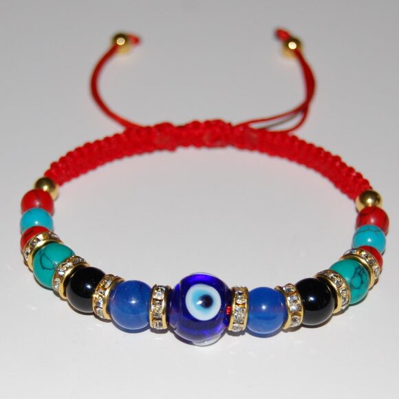 Evil Eye Bracelet,Multi Gemstones Bracelet,Hamsa Bracelet,Drawstring Bracelet - Picture 1 of 3